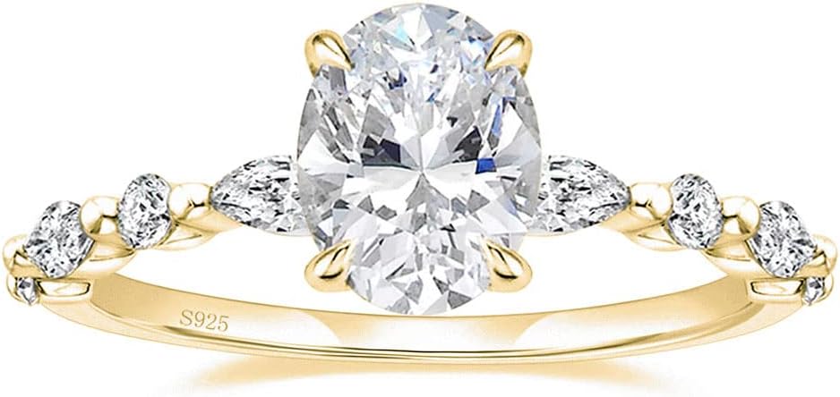 EAMTI 3 Carats 925 Sterling Silver Ring Oval Cut Cubic Zirconia Engagement Solitaire Marquise Promise Ring for Women Size 3-13
