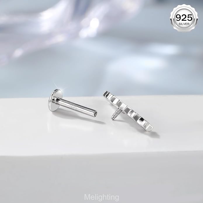 Melighting 925 Sterling Sliver Star Cartilage Earring Internally Threaded Flat Back Earring 16G 8 mm Curved Helix Piercing Jewelry Helix Stud for Women