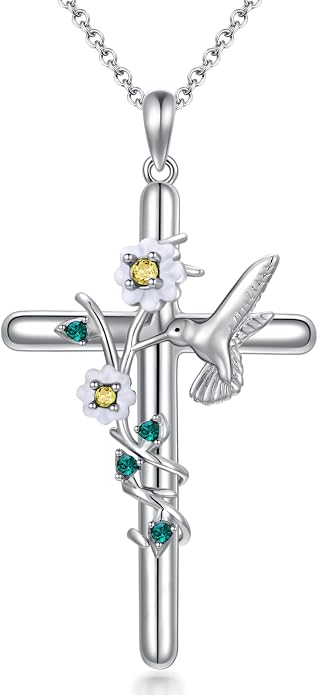 Cross Necklace for Women 925 Sterling Silver I Love You Necklace Religious Jewelry with Gift Box for Mother Daughter