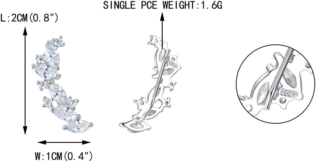 EVER FAITH Ear Climber Crawler Cuff Wrap Earrings for Women 925 Sterling Silver Clear Marquise Cubic Zirconia
