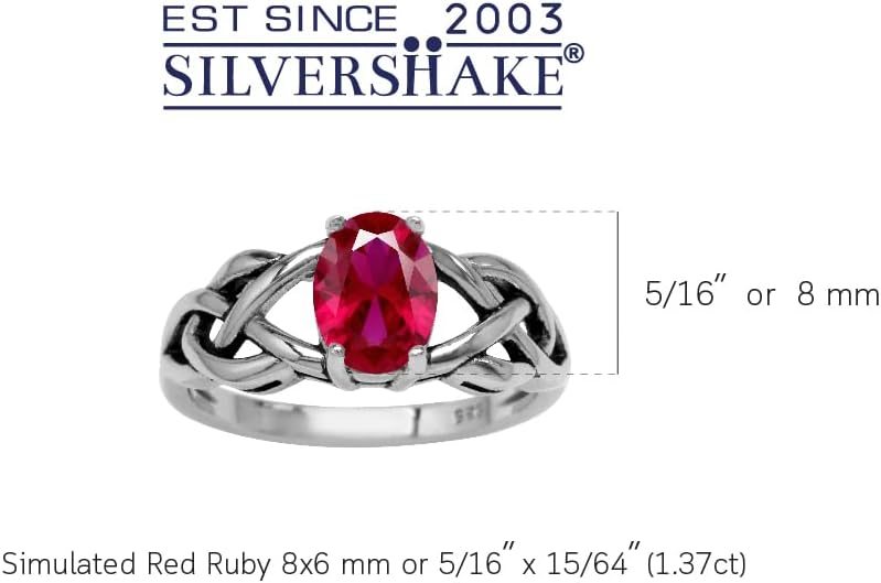 Silvershake 8X6mm Oval Shape Birthstone Gemstone Antique Finishing or Yellow Gold Plated 925 Sterling Silver Celtic Knot Weave Solitaire Ring Jewelry for Women