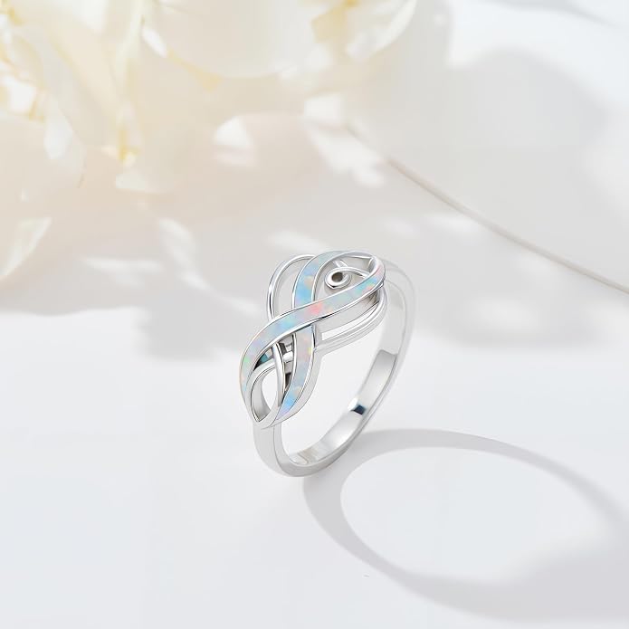 Opal Ring for Women 925 Sterling Sliver Opal Infinity Ring Jewelry Birthday Gifts for Women Girlfriend Mom Wife Her