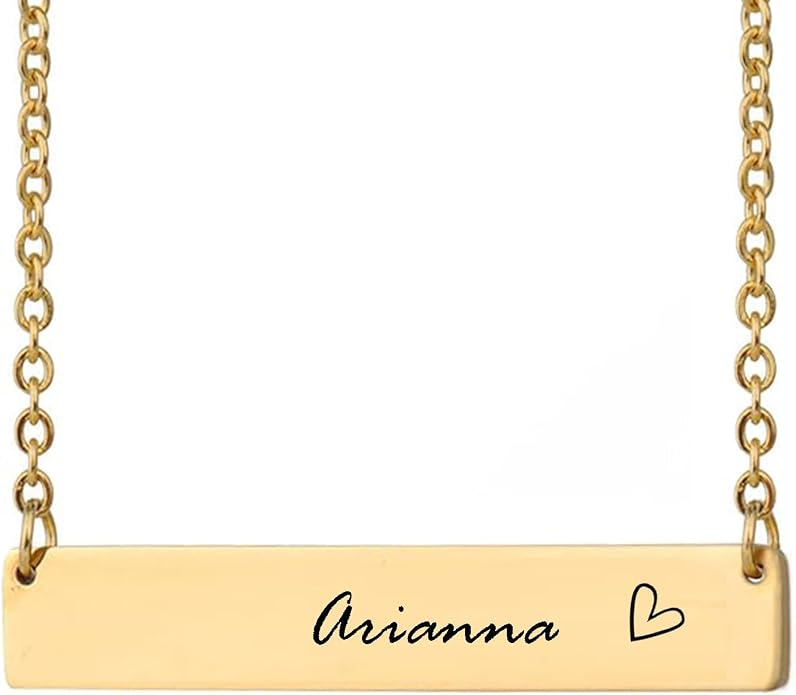 HUAN XUN Custom Bar Necklace Personalized Engraved Name Bar Necklace for Women Customized Stainless Steel Heart Pendant Bar Jewelry Gift for Her Mother Day Christmas