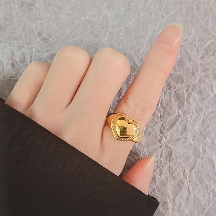 YBMYCM 3-10Pcs Dome Rings Set Chunky Gold Ring for Women Men 14k Gold Plated Thick Adjustable Statement Ring Gold/Silver