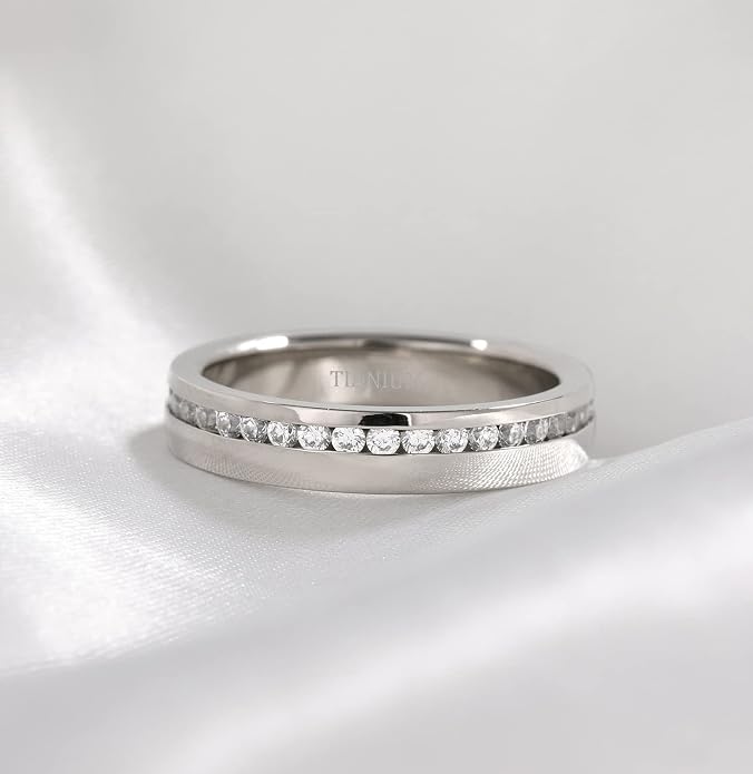 TIGRADE 2.5mm 4mm 5mm 6mm Titanium Ring Cubic Zirconia Engagement Ring Wedding Band Size 3 to 13.5