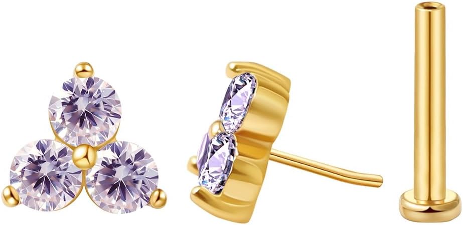 FANSING Cartilage Earring Tragus Stud Trio CZ Stone Flat Back Earring for Helix Conch Threadless Push Pin Labret Stud