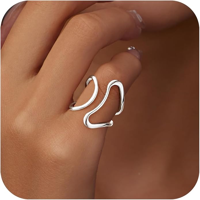 Gelbesty Waterproof Gold Statement Rings for Women, 14K Gold Plated Chunky Open Stackable Rings Non Tarnish Fashion Adjustable Stainless Steel Pinky Knuckle Signet Vintage Ring Jewelry Size 5-11