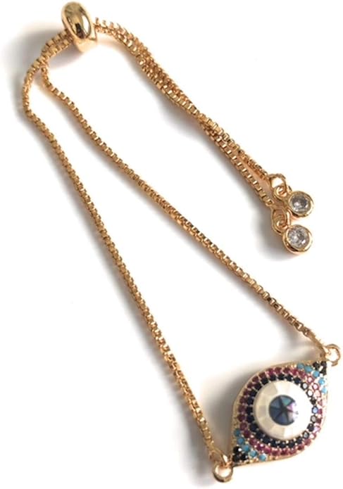 SIFRIMANIA Evil Eye Adjustable Sliding Bead Shiny Bracelet Lucky Charms Jewelry for Women of All Ages