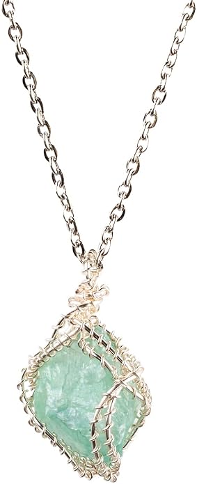 YGLINE Natural Raw Stone Healing Crystal Necklace Wire Wrapped Pendant for Womens Ladies