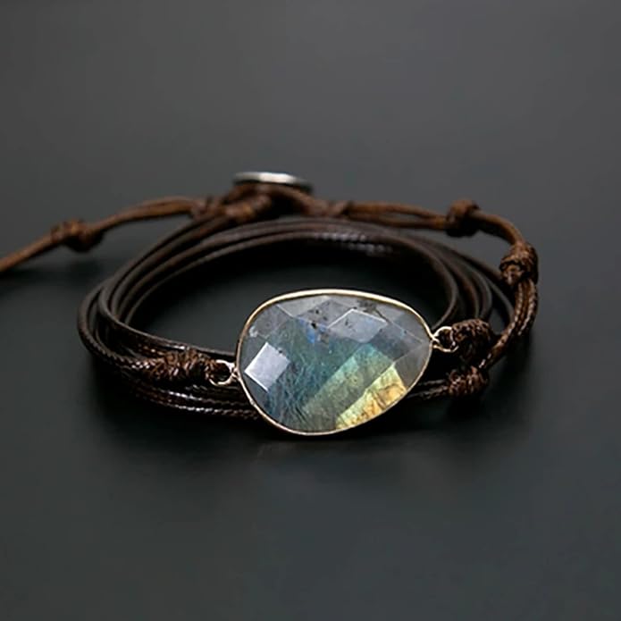 Plumiss Women Boho Handmade Natural Stone Crystal Leather Bead Wrap Bracelets Collection