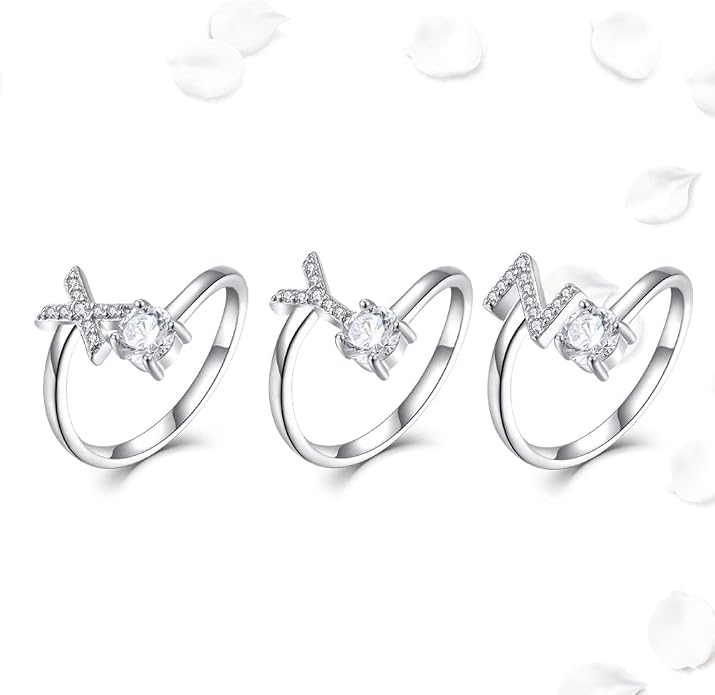 STARCHENIE Adjustable Initial Ring for Women 925 Sterling Silver Letters A-Z 26 Alphabet Rings Size 7