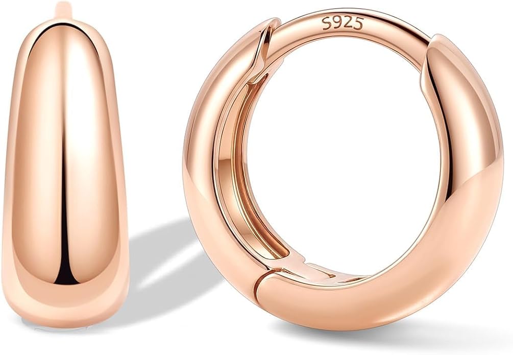 Bestyle Gold Huggies Earrings for Women Hypoallergenic 925 Sterling Silver Post Huggie Hoop Earrings Thick Lightweight Small Hoop Earrings 8/10/12/14mm
