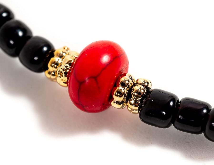 Bohemian Genuine Natural Azabache Heart Pendant Red Beaded Necklace Protector Amulet Againt Envy Boho Style