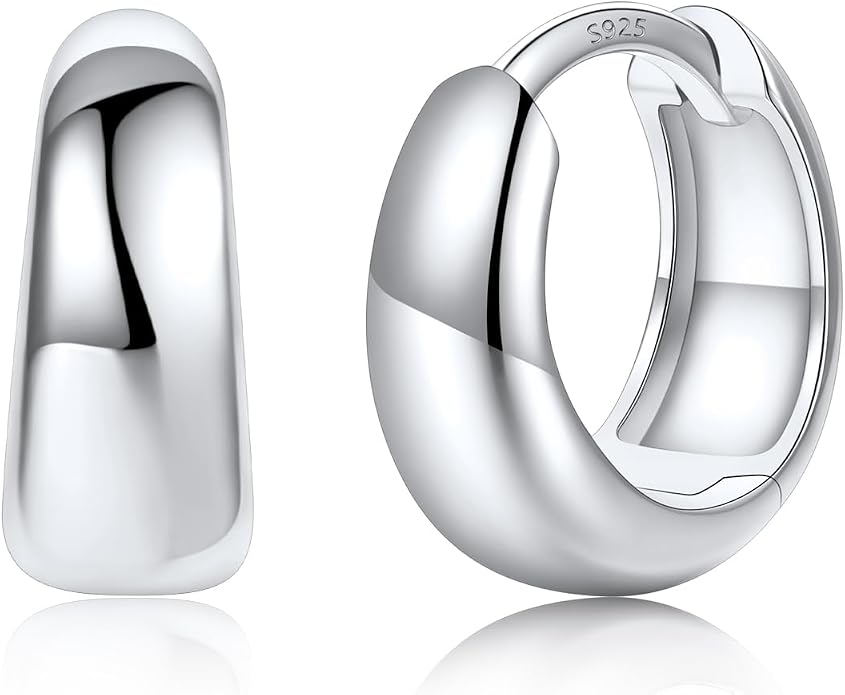 Silvora 14K Gold Plated Chunky Hoop Earrings for Women, Small Thick Huggie Hoops with 925 Sterling Silver Post, Hypoallergenic Lightweight Hoop Earrings, 8/10/12/14mm