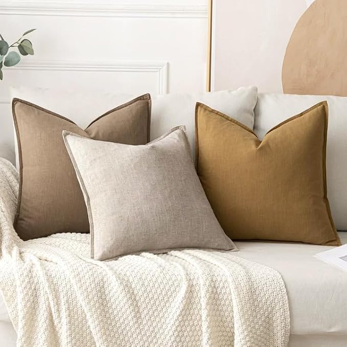 MIULEE Decorative Linen Pillow Covers 20x20 Inch Natural Linen | Boho Farmhouse Neutral Couch Throw Pillows for Bed, Pack of 2 Accent Modern Pillowcases, Sofa Livingroom Home Decor