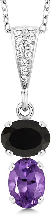 Gem Stone King 2-Stone Gemstone Birthstone Pendant Necklace for Women in 925 Sterling Silver | Oval 8x6MM | 18 Inch Silver Chain | Fine Jewelry for Her Mom Wife