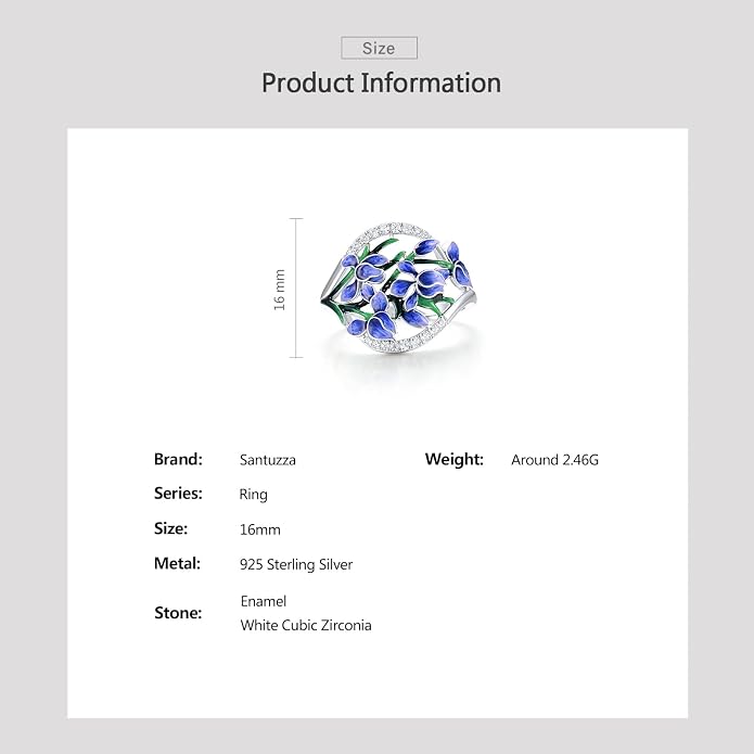 Santuzza 925 Sterling Silver Enamel Flower Ring for Women