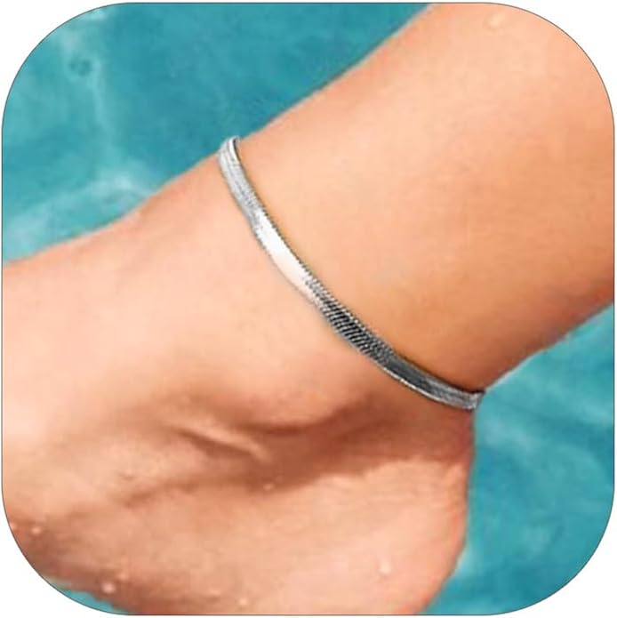 FOCALOOK 14K Gold Plated Anklets for Women Waterproof Plus Size Ankle Bracelet 8.5-10.5 Inch Adjustable Mariner/Figaro/Flat Snake/Cuban Link Chain Anklet Jewelry for Summer Beach Holiday