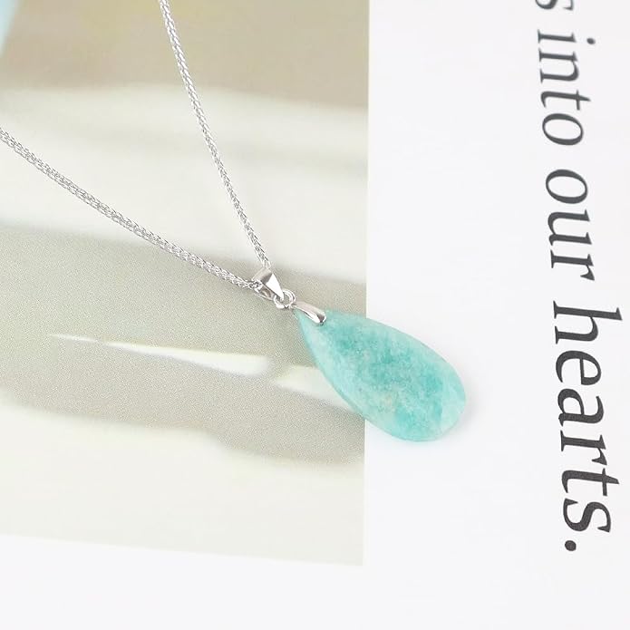 iSTONE 925 Sterling Silver Natural Crytral for Womens Pendant Necklace, Gemstone Birthstone with 17.8" Silver Chain Ladies