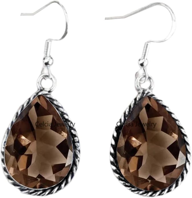 Pure 925 Sterling Silver Dangle Drop Earrings for Women, Pear Gemstone Handcrafted Earrings for Women & Girl ('Amethyst)