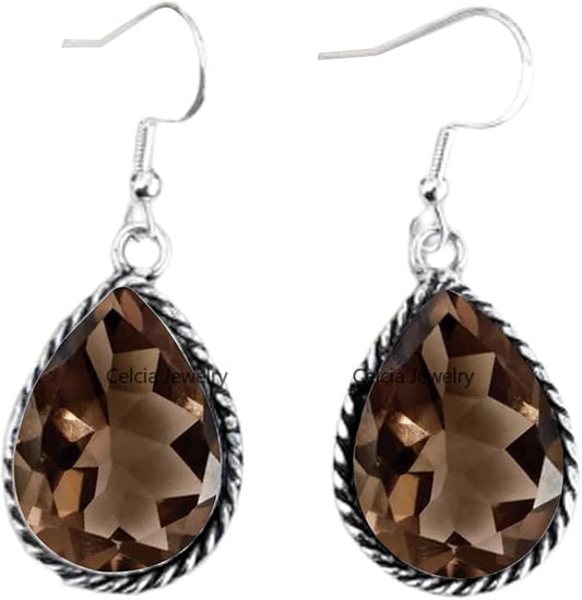 Pure 925 Sterling Silver Dangle Drop Earrings for Women, Pear Gemstone Handcrafted Earrings for Women & Girl ('Amethyst)