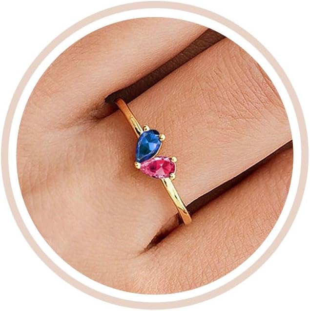 Mothers Day Gifts Gold Heart Birthstone Rings for Women Non Tarnish Stackable Pinky Ring Dainty 14K Gold Plated CZ Gemstone Ring Wedding Promise Ring Birthday Jewelry Gift for Mom