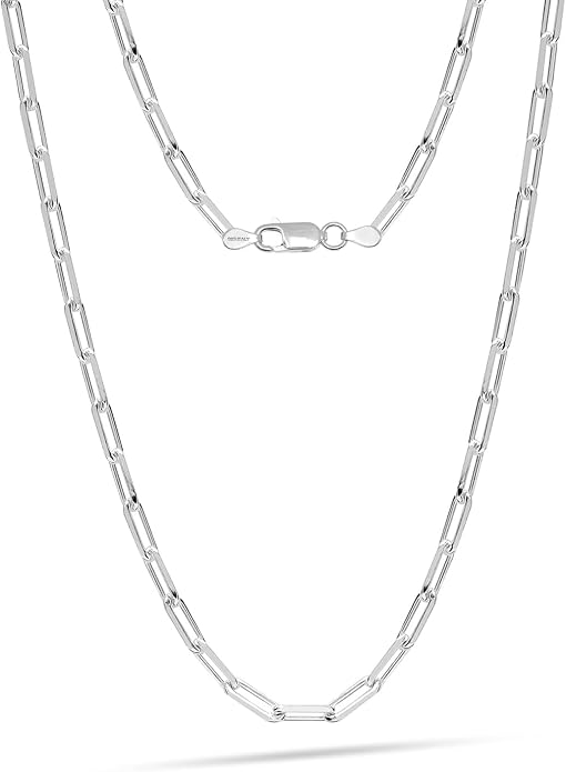 LeCalla 925 Sterling Silver Italian Jewelry Trendy Gift 3 MM, 3.5 MM, 4.5 MM Diamond-Cut PaperClip Link Chain Necklace for Women with Lobster Clasp (16, 18, 20, 24 Inches)