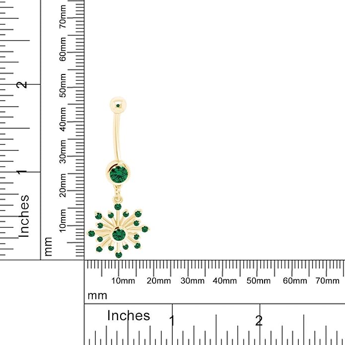 AFFY Snowflake Belly Button Ring for Women Simulated Birthstone, Round Cut Gemstone in 14K Gold Over 925 Sterling Silver, Navel Barbell Piercing Jewelry for Her