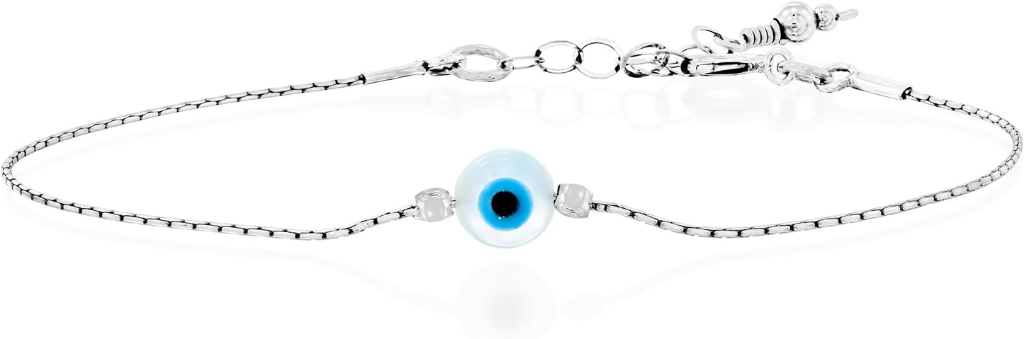 Minimalist Evil Eye Charm Bracelet – Handmade Delicate Good Luck Jewelry for Women – Adjustable 6.5” + 1” Extender
