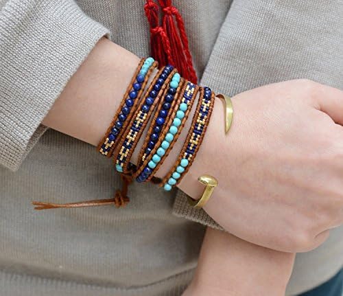 KELITCH Skull 3 Wrap Leather Bracelet Punk Beaded Bracelets Stackable Gothic Bangle Bracelets