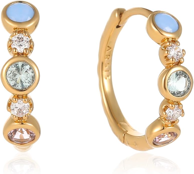 ARSIS Bubble CZ Huggie Hoop Earrings for Women, 18K Gold Plated, 925 Sterling Silver Posts Small Hoop Bezel Earrings, Lightweight, Hypoallergenic Dainty Hoops for Daily Wear, Jewelry Gift for Her