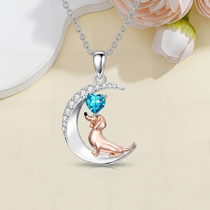 PROESS Animal Birthstone Necklace 925 Sterling Silver Otter/Axolotl/Hippo/Elephant/Dachshund/Monkey/Red Panda Pendant Necklace Animal Birthstone Jewelry Gifts for Women