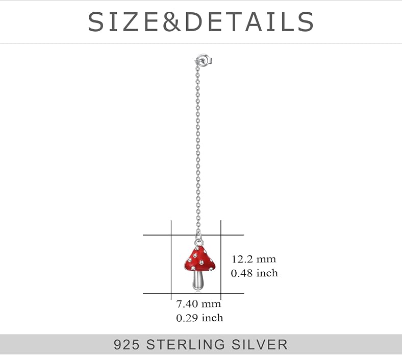 TIGERRIDER Mushroom/Daisy Flower Threader Earrings for Women Sterling Silver Mushroom Through Long Chains Earrings Jewelry Birthday Gifts