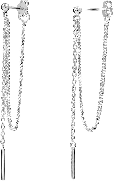 Charmsy 925 Sterling Silver Drop Dangle Earrings for Women | Long Threader Dangle Earrings Chain With Bar 57 MM