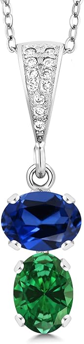 Gem Stone King 2-Stone Gemstone Birthstone Pendant Necklace for Women in 925 Sterling Silver | Oval 8x6MM | 18 Inch Silver Chain | Fine Jewelry for Her Mom Wife