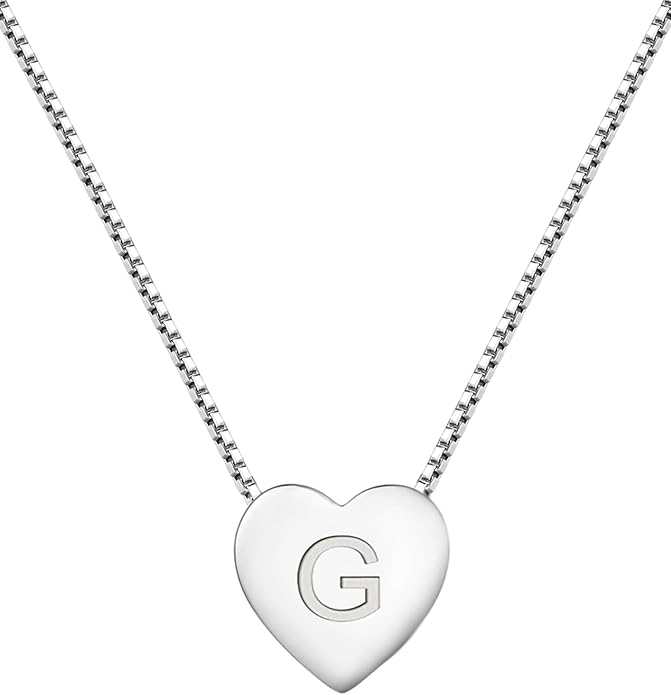 YL Initial Necklace 925 Sterling Silver Heart Letter Pendant A-Z Alphabet Cubic Zirconia Jewelry for Women