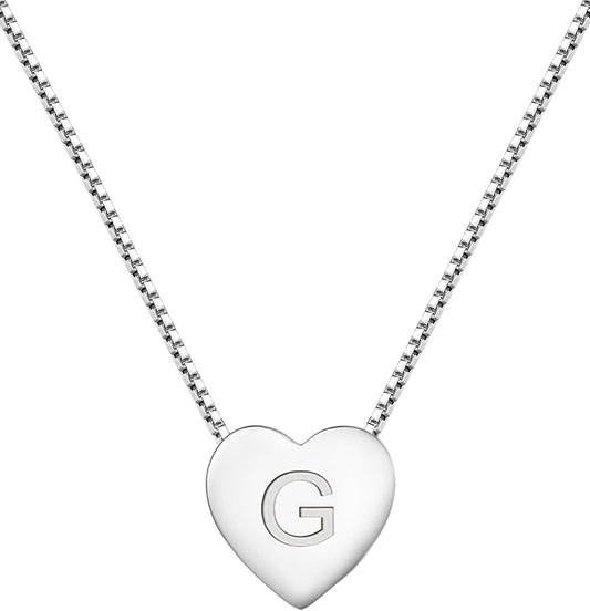 YL Initial Necklace 925 Sterling Silver Heart Letter Pendant A-Z Alphabet Cubic Zirconia Jewelry for Women