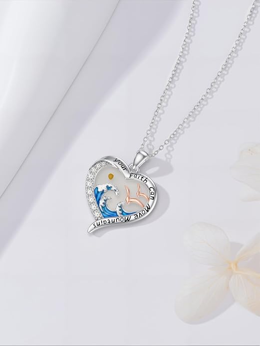 Midari Ocean Necklace 925 Sterling Silver Flamingo Mama Bear Dolphin Penguin Sea Turtle Axolotl Desert Cactus Nautical Rudder Tropical Palm Compass Wave Pendant Boho Jewelry Gifts for Women Men