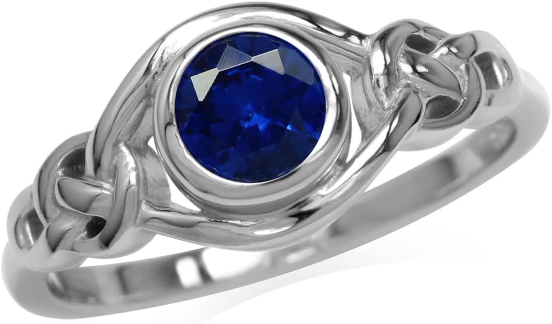 Silvershake Birthstone Gemstones White Gold Plated 925 Sterling Silver Irish Celtic Knot Engagement or Promise Solitaire Ring Jewelry for Women