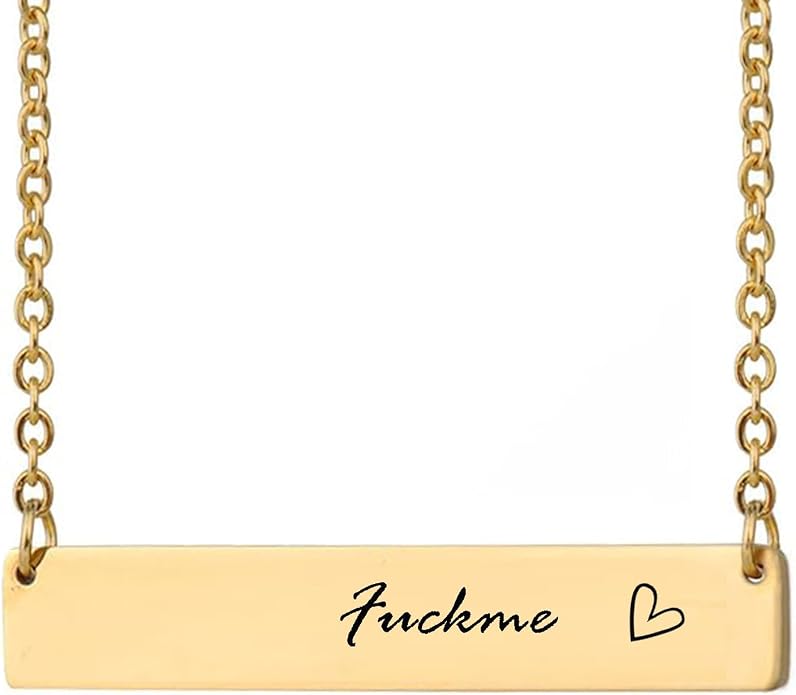 HUAN XUN Custom Bar Necklace Personalized Engraved Name Bar Necklace for Women Customized Stainless Steel Heart Pendant Bar Jewelry Gift for Her Mother Day Christmas