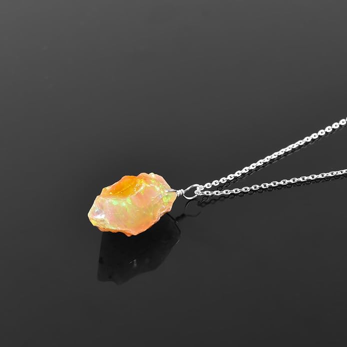 Natural Raw Crystal Rough Gemstone Pendant Necklace For Women, Chakra Healing Stones, Birthstone Jewelry, Rhodium Plated 925 Sterling Silver Chain 18 inch, Birthday Gift