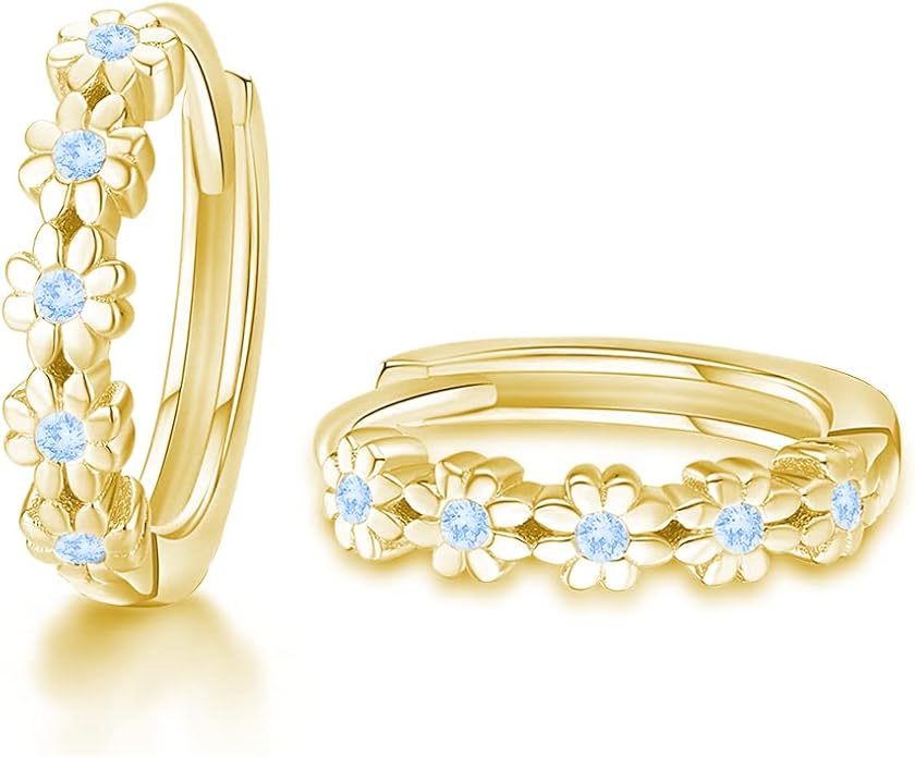 CiNily Small Hoop Earrings for Women Girls Flower Cubic Zirconia Huggie Earrings Hypoallergenic 14K Yellow Gold Plated Cartilage Earrings