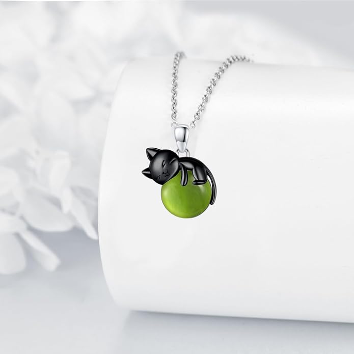 Cat Necklace Sterling Silver Cat Zircon Pendant Gothic Jewelry for Women Animal Lovers Gifts