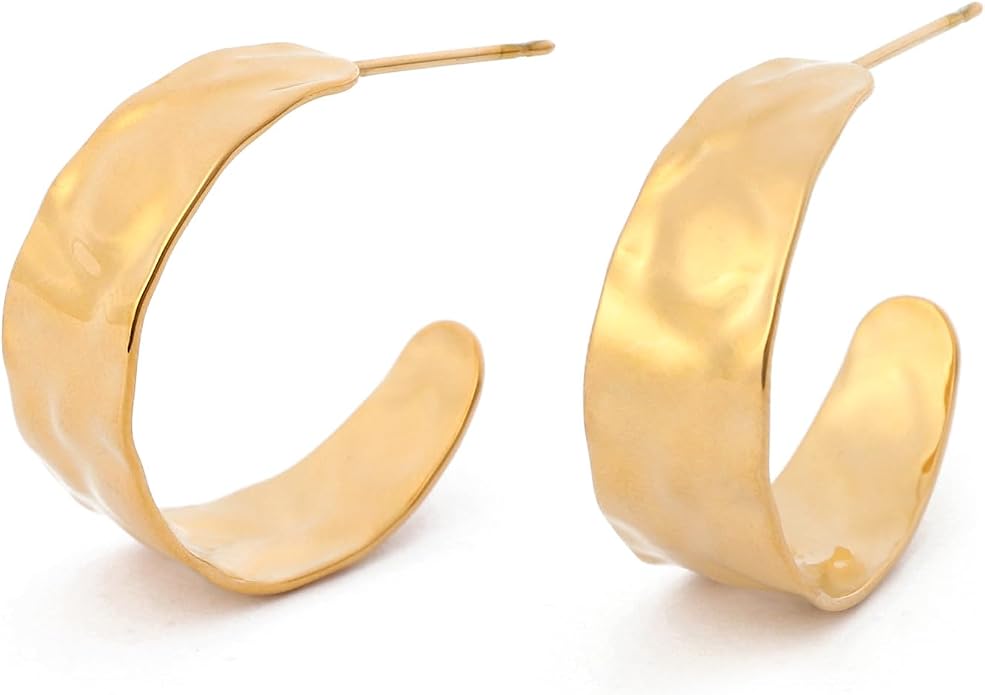 18K Gold Plated Hoop Earrings for Women Chunky Huggie Earrings Minimalist Gold Jewelry Valentine's Day Gift for Girlfriend Wife