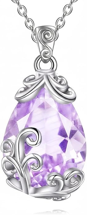 POPLYKE Sterling Silver Gemstone Teardrop Pendant Necklace Crystal Jewelry for Women