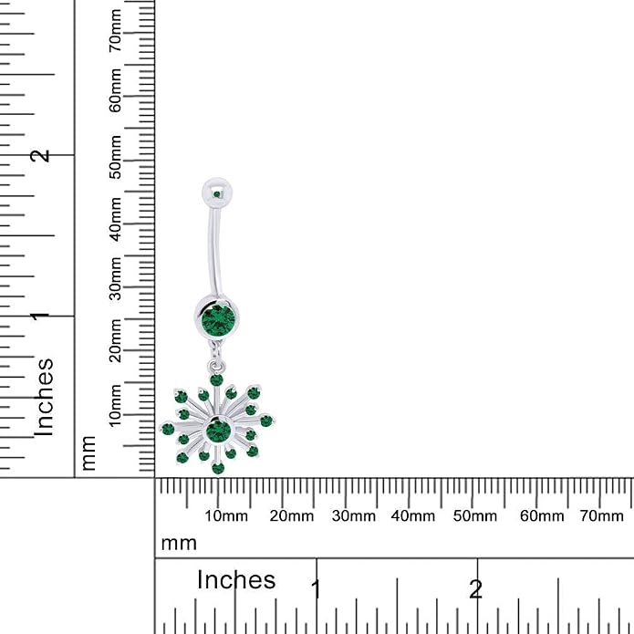 AFFY Snowflake Belly Button Ring for Women Simulated Birthstone, Round Cut Gemstone in 14K Gold Over 925 Sterling Silver, Navel Barbell Piercing Jewelry for Her