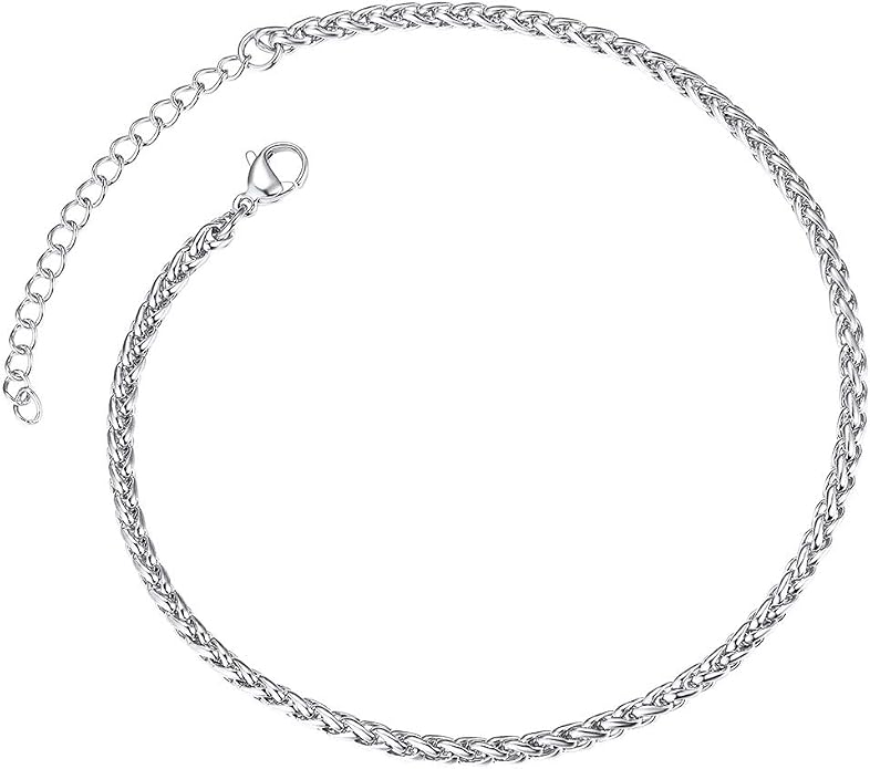 ChainsPro Resizable Anklet Chain for Women Men, Figaro/Wheat/Twist Rope/Cuban Foot Bracelet-Strong with Good Clasp-18K Gold Plated(Send Gift Box)