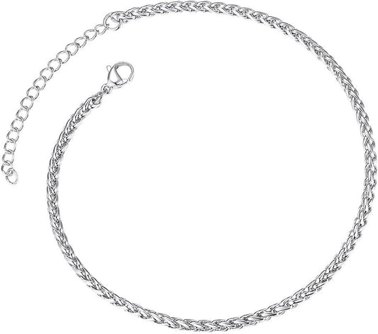 ChainsPro Resizable Anklet Chain for Women Men, Figaro/Wheat/Twist Rope/Cuban Foot Bracelet-Strong with Good Clasp-18K Gold Plated(Send Gift Box)