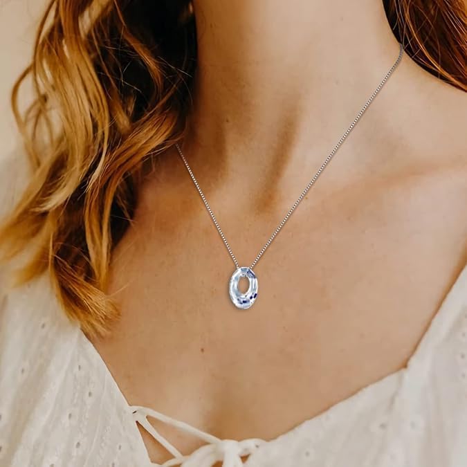 Oval Crystal Necklace S925 Sterling Silver Oval Austrian Crystal Pendant