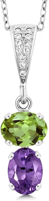 Gem Stone King 2-Stone Gemstone Birthstone Pendant Necklace for Women in 925 Sterling Silver | Oval 8x6MM | 18 Inch Silver Chain | Fine Jewelry for Her Mom Wife